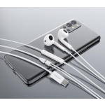 CELEBRAT earphones με μικρόφωνο E400, USB-C σύνδεση, Φ14mm, 1.2m, λευκά - Image 2