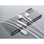 CELEBRAT earphones με μικρόφωνο E500, USB-C σύνδεση, Φ14mm, 1.2m, λευκά - Image 2