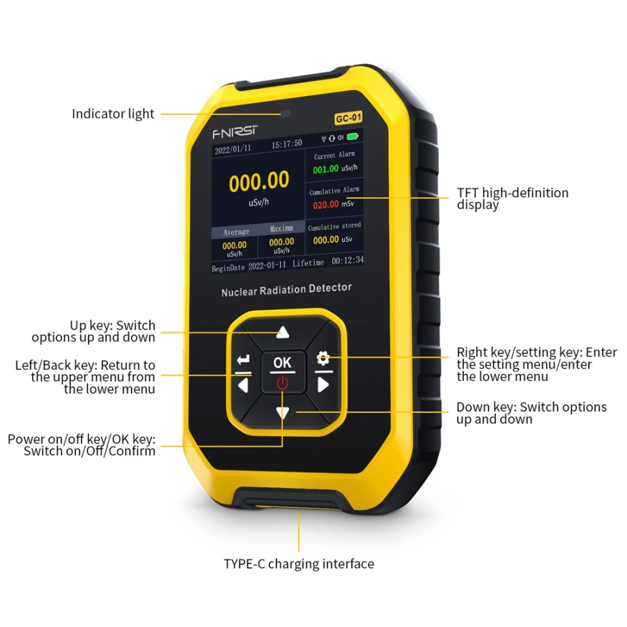 FNIRSI ψηφιακός μετρητής ακτινοβολίας GC-01, β/γ/Χ ακτίνες, επαναφορτιζόμενος - Image 6