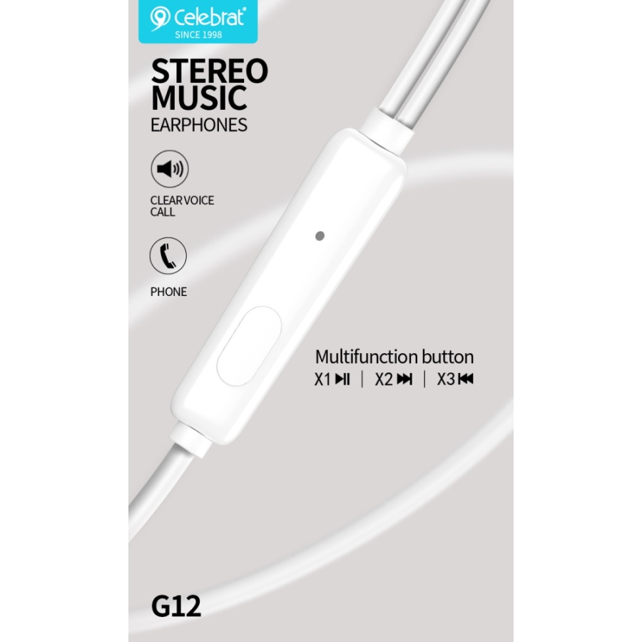 CELEBRAT earphones με μικρόφωνο G12, 3.5mm σύνδεση, Φ14.2mm, 1.2m, μαύρο - Image 3