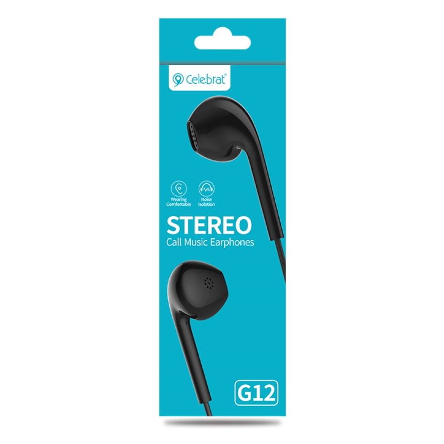 CELEBRAT earphones με μικρόφωνο G12, 3.5mm σύνδεση, Φ14.2mm, 1.2m, μαύρο - Image 4