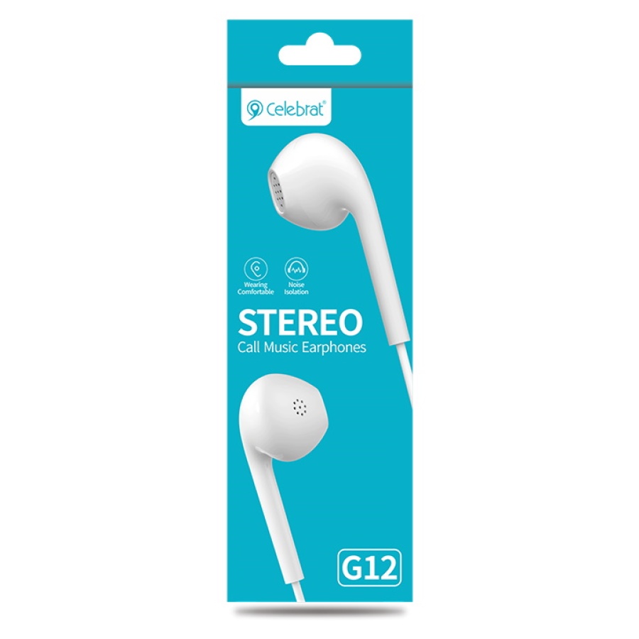 CELEBRAT earphones με μικρόφωνο G12, 3.5mm σύνδεση, Φ14.2mm, 1.2m, λευκό - Image 4