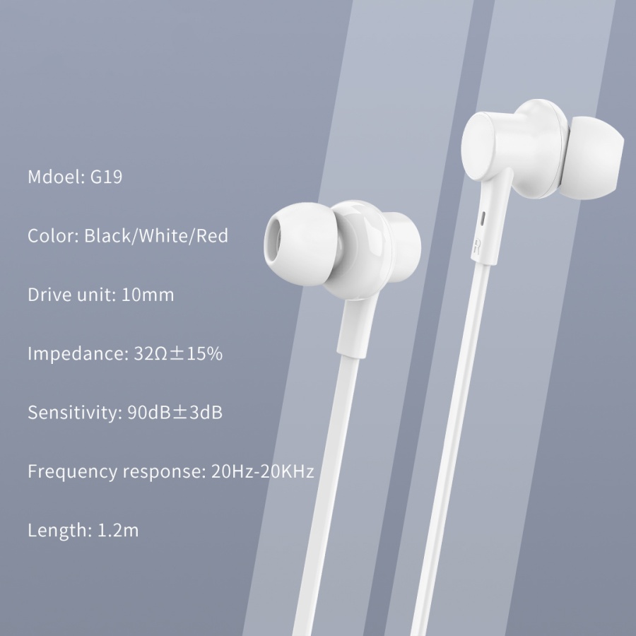 CELEBRAT earphones με μικρόφωνο G19, 3.5mm σύνδεση, Φ10mm, 1.2m, μαύρα - Image 4