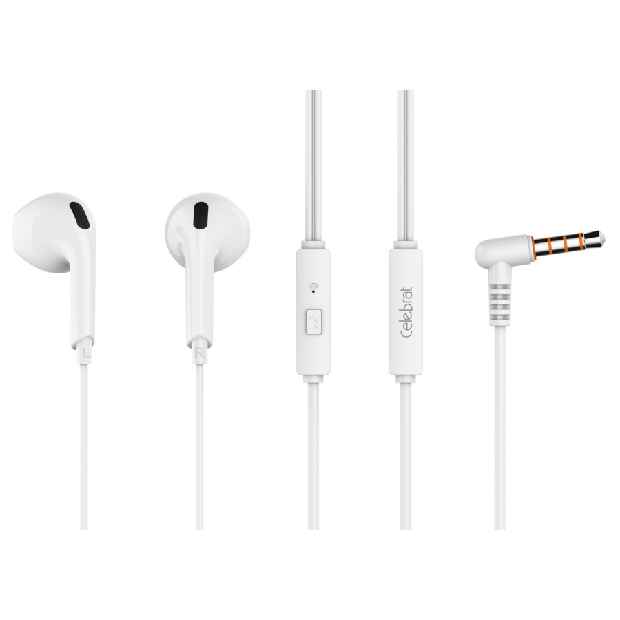 CELEBRAT earphones με μικρόφωνο G20, 3.5mm σύνδεση, Φ14mm, 1.2m, λευκά