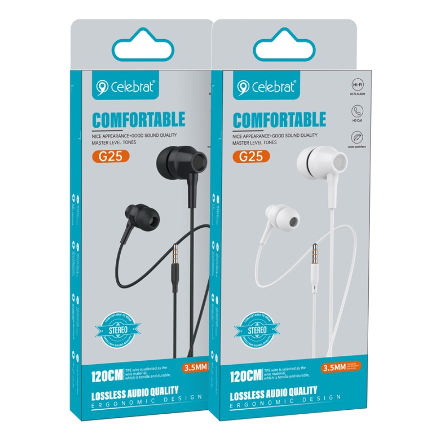 CELEBRAT earphones με μικρόφωνο G25, 3.5mm σύνδεση, Φ10mm, 1.2m, μαύρα - Image 4