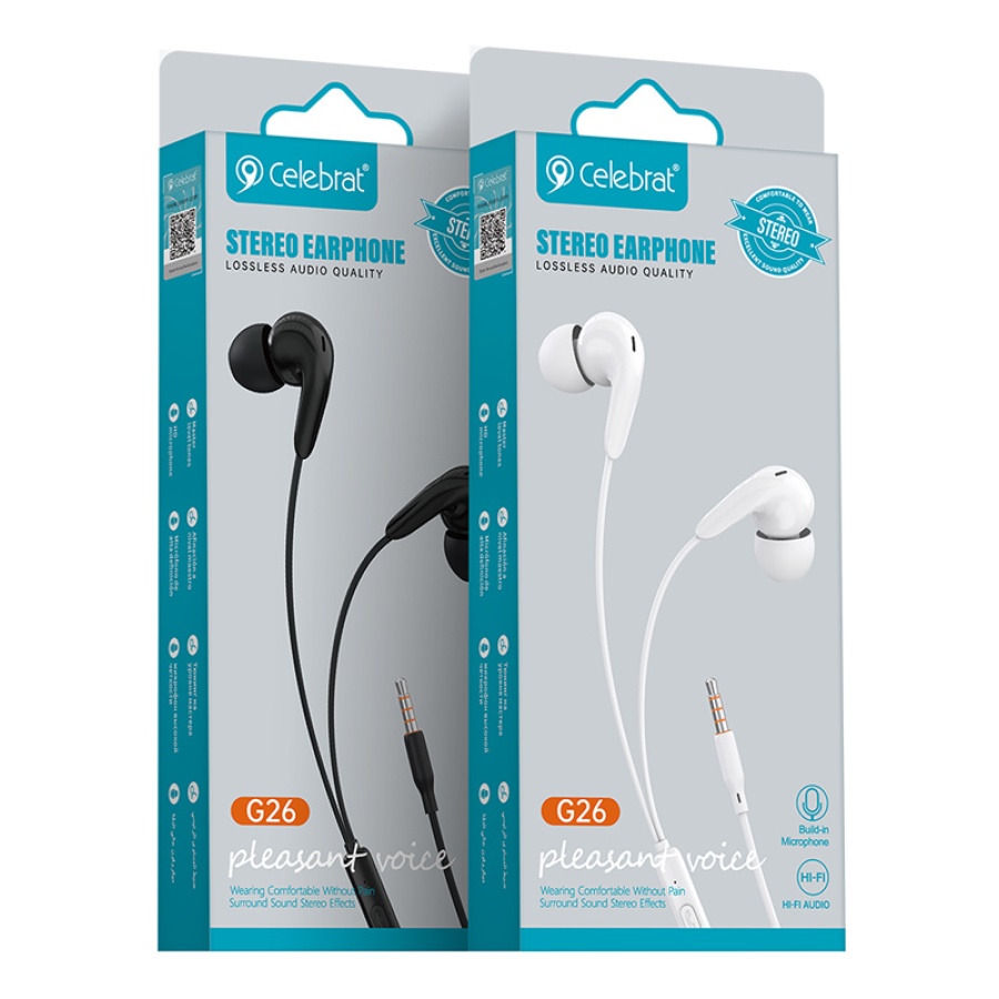 CELEBRAT earphones με μικρόφωνο G26, 3.5mm σύνδεση, Φ10mm, 1.2m, λευκά - Image 4