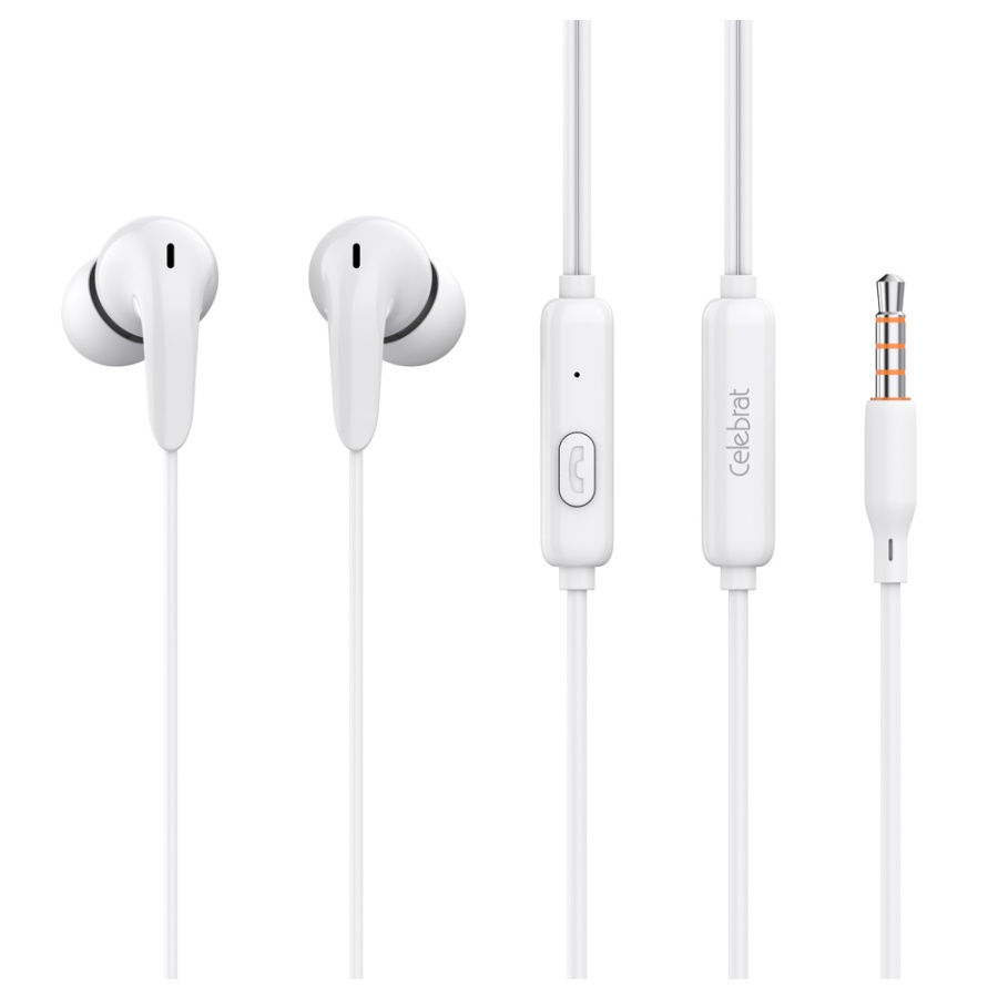 CELEBRAT earphones με μικρόφωνο G26, 3.5mm σύνδεση, Φ10mm, 1.2m, λευκά