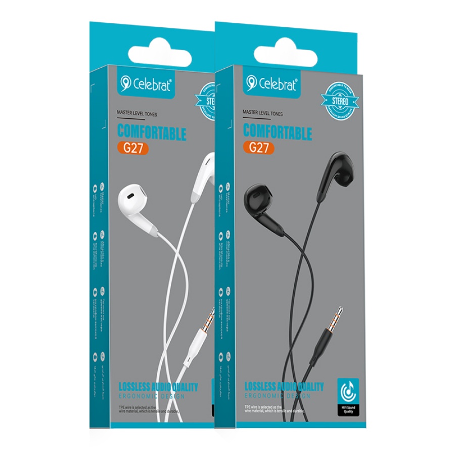 CELEBRAT earphones με μικρόφωνο G27, 3.5mm σύνδεση, Φ14mm, 1.2m, μαύρα - Image 4