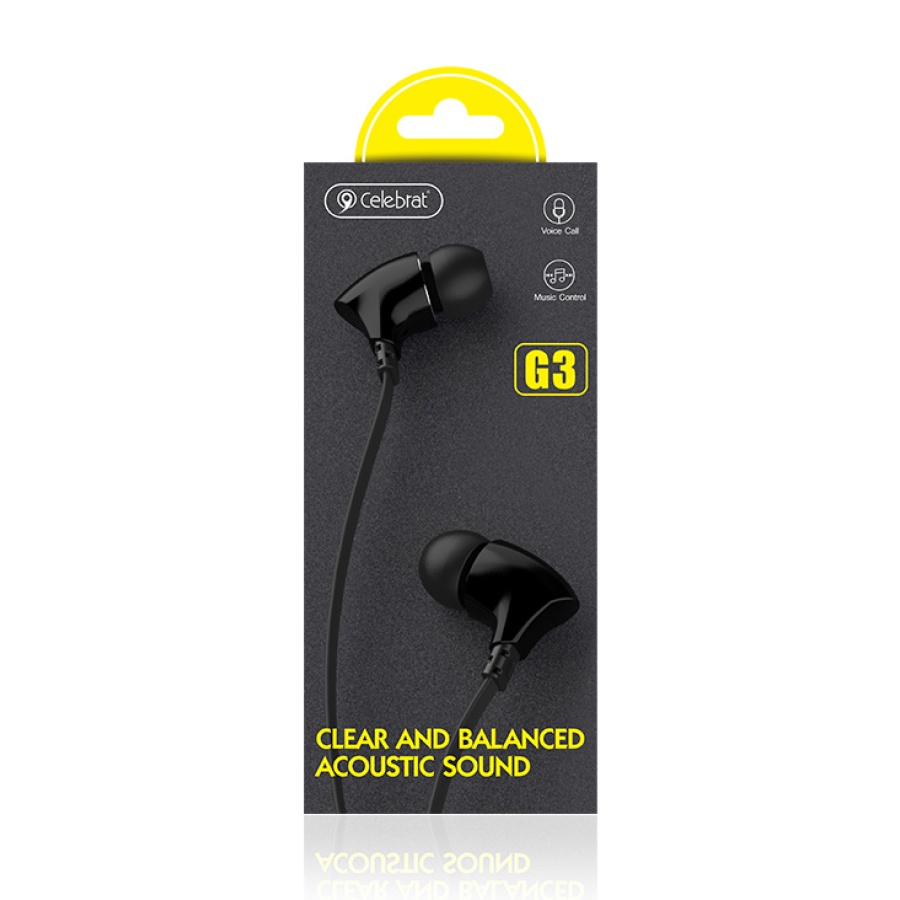 CELEBRAT earphones με μικρόφωνο G3, 3.5mm σύνδεση, Φ10mm, 1.2m, μαύρα - Image 4