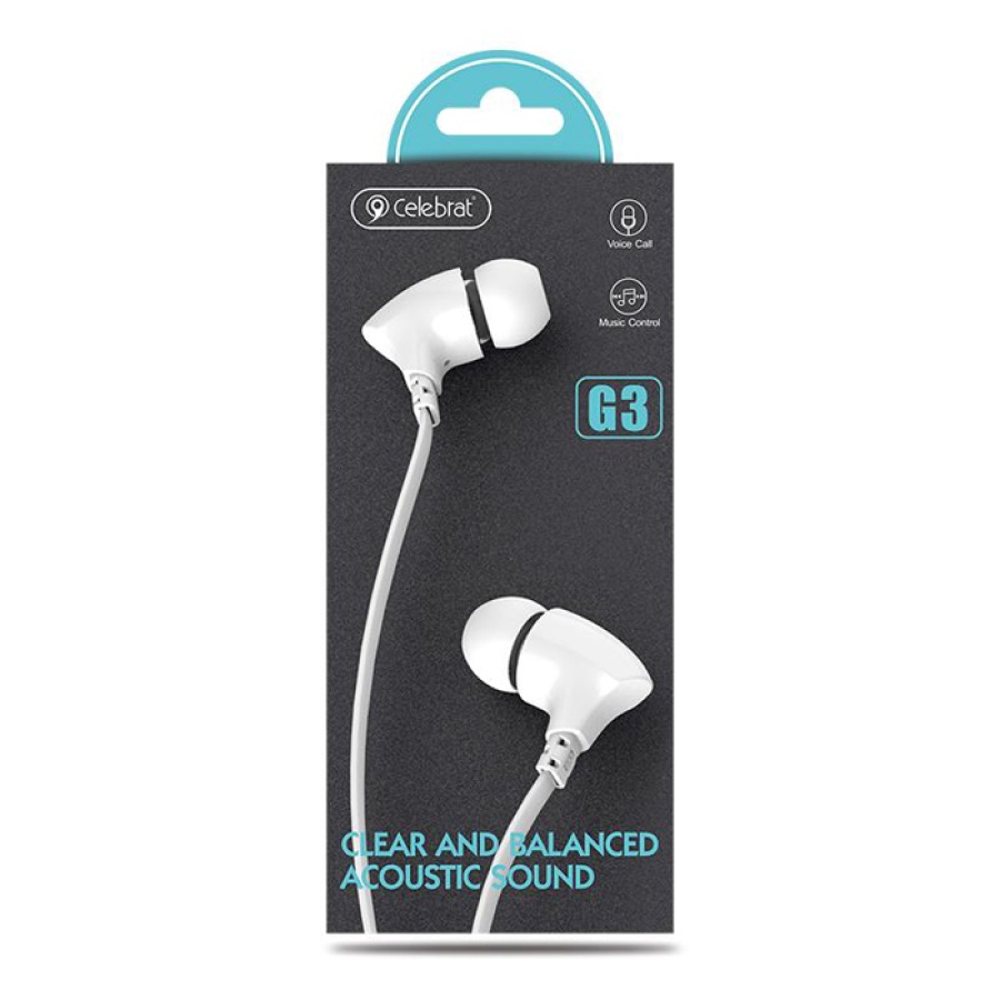 CELEBRAT earphones με μικρόφωνο G3, 3.5mm σύνδεση, Φ10mm, 1.2m, λευκά - Image 5