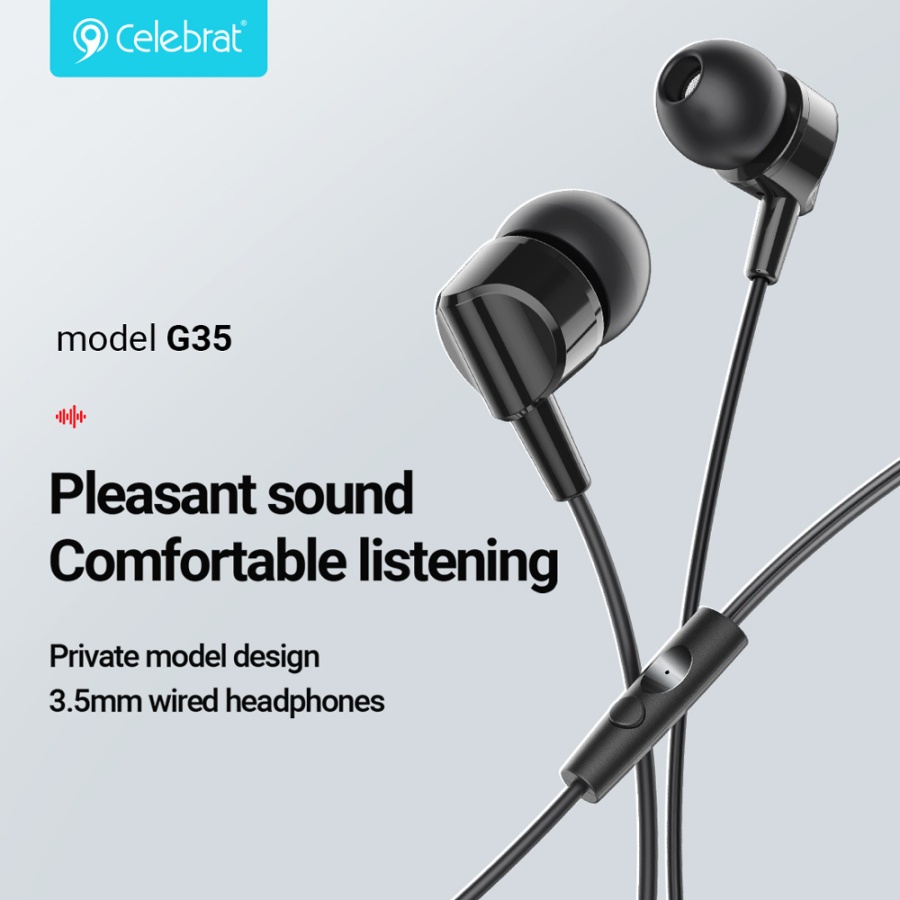 CELEBRAT earphones με μικρόφωνο G35, 3.5mm σύνδεση, 10mm, 1.2m, μαύρα - Image 2