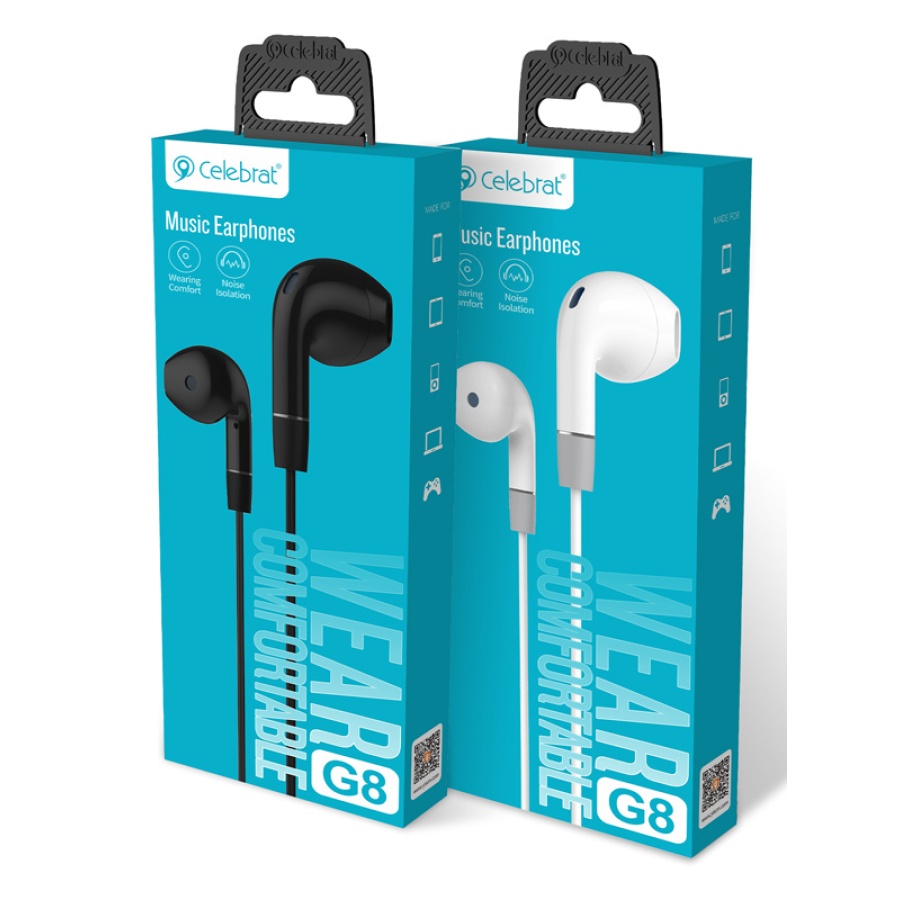 CELEBRAT earphones με μικρόφωνο G8, 3.5mm σύνδεση, Φ14.2mm, 1.2m, μαύρα - Image 3