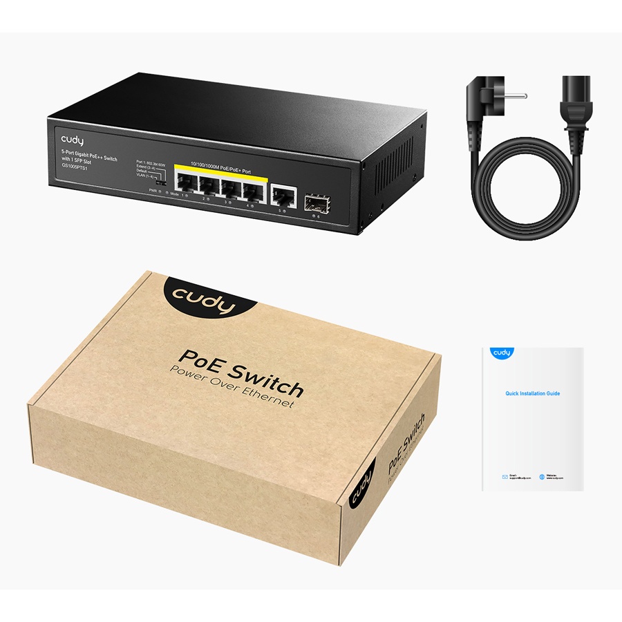 CUDY PoE+ switch GS1005PTS1, 5-port PoE+, 1x SFP, 120W, V1.0 - Image 3