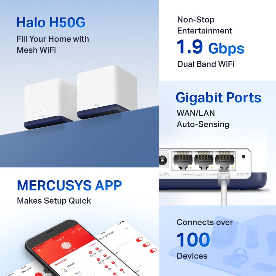 MERCUSYS Mesh Wi-Fi System Halo H50G, 1.9Gbps Dual Band, 2τμχ, Ver. 1.0 - Image 2