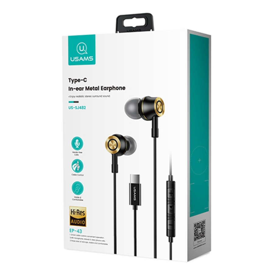 USAMS earphones με μικρόφωνο US-SJ482, USB-C σύνδεση, Φ10mm, 1.2m, μαύρα - Image 7