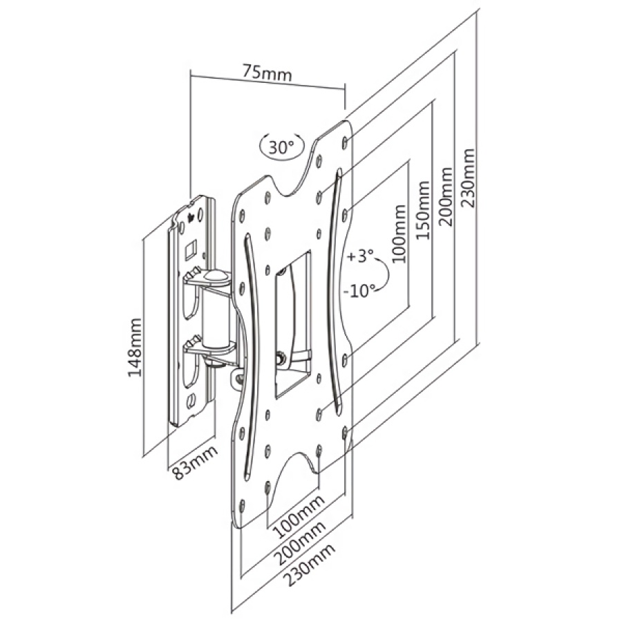 BRATECK επιτοίχια βάση KLA27-220 για τηλεόραση 23-42", έως 30kg - Image 4