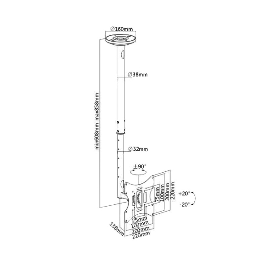 BRATECK βάση οροφής LCD-504A για τηλεόραση 23-42", έως 30kg - Image 2