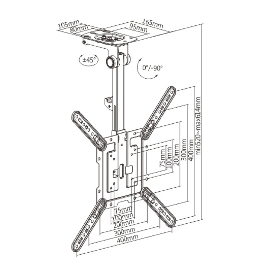 BRATECK βάση οροφής LCD-CM344 για τηλεόραση 23"-55", έως 20kg - Image 5