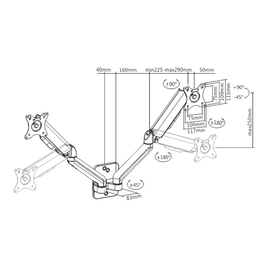 BRATECK επιτοίχια βάση LDA32-114, για 2 οθόνες 17"-32", 9kg - Image 4