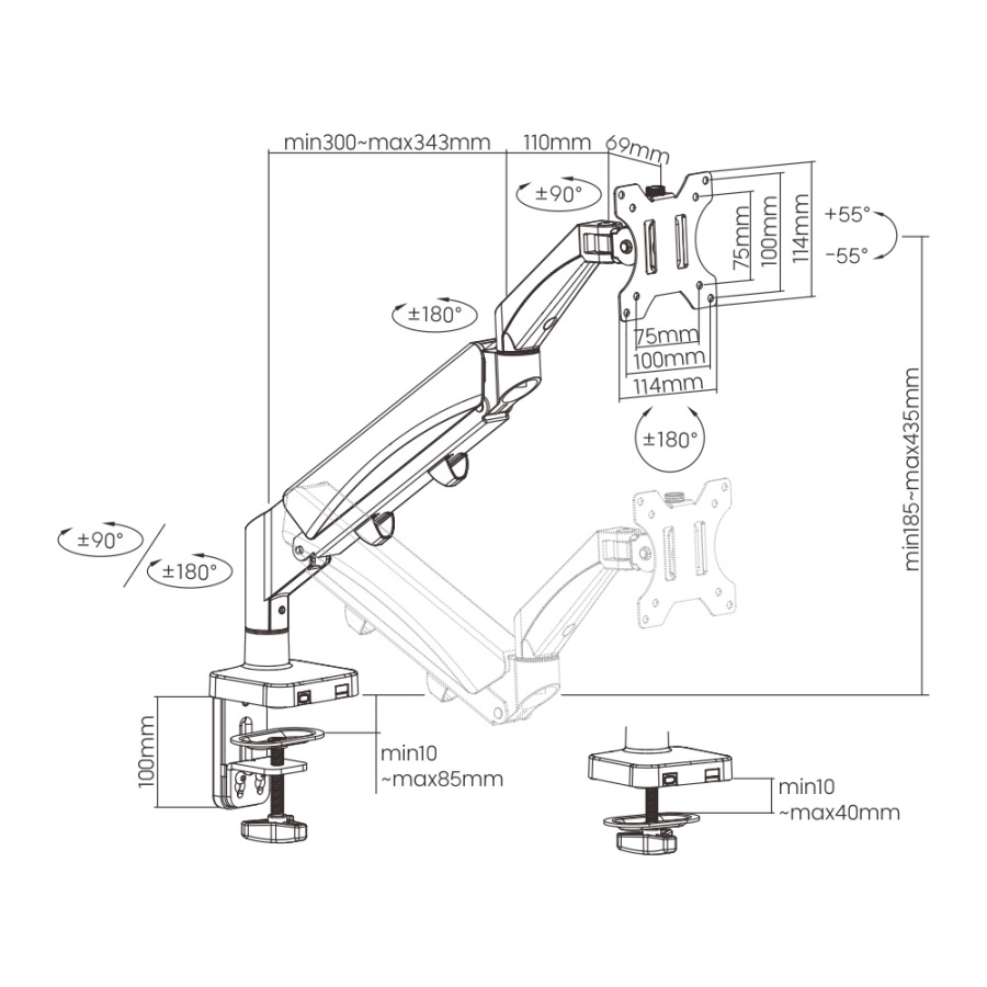 BRATECK βάση γραφείου LDT56-C012 για οθόνη 17"-32", έως 9kg - Image 4