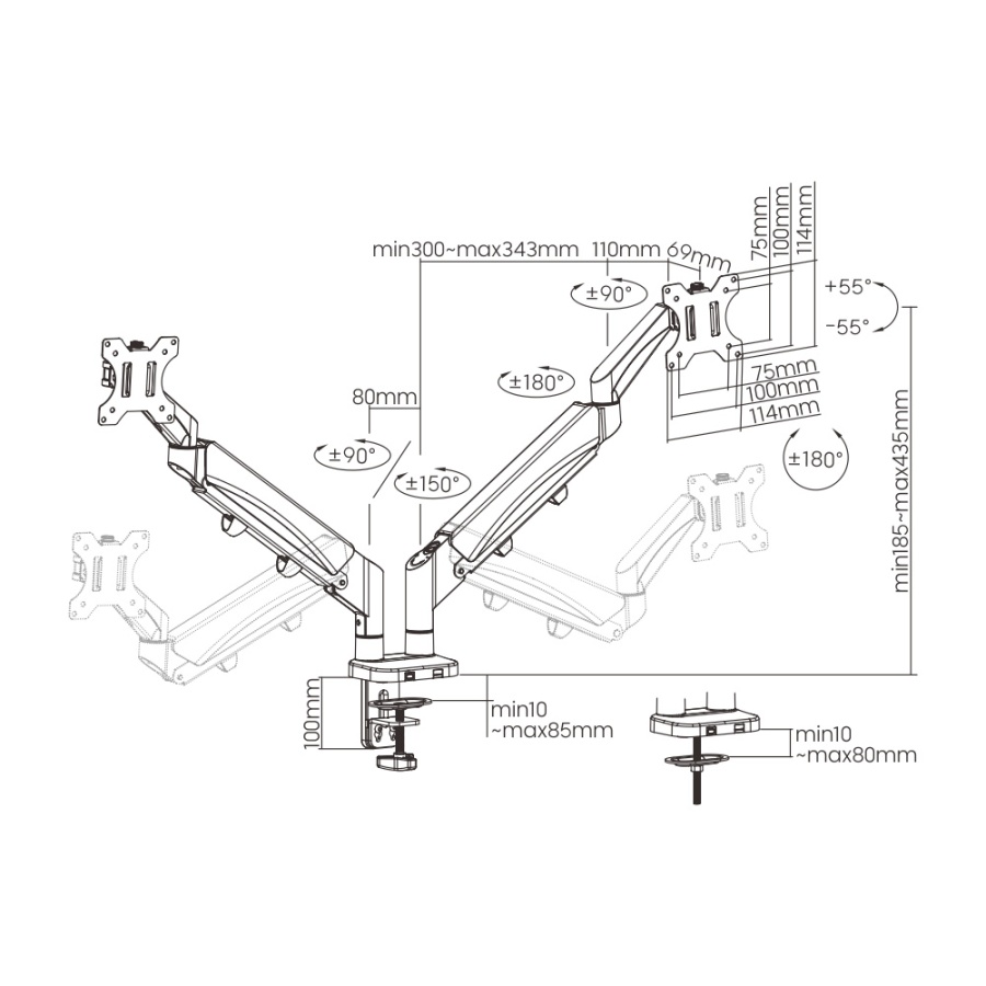 BRATECK βάση γραφείου LDT56-C024 για 2 οθόνες 17"-32", έως 9kg ανά οθόνη - Image 5