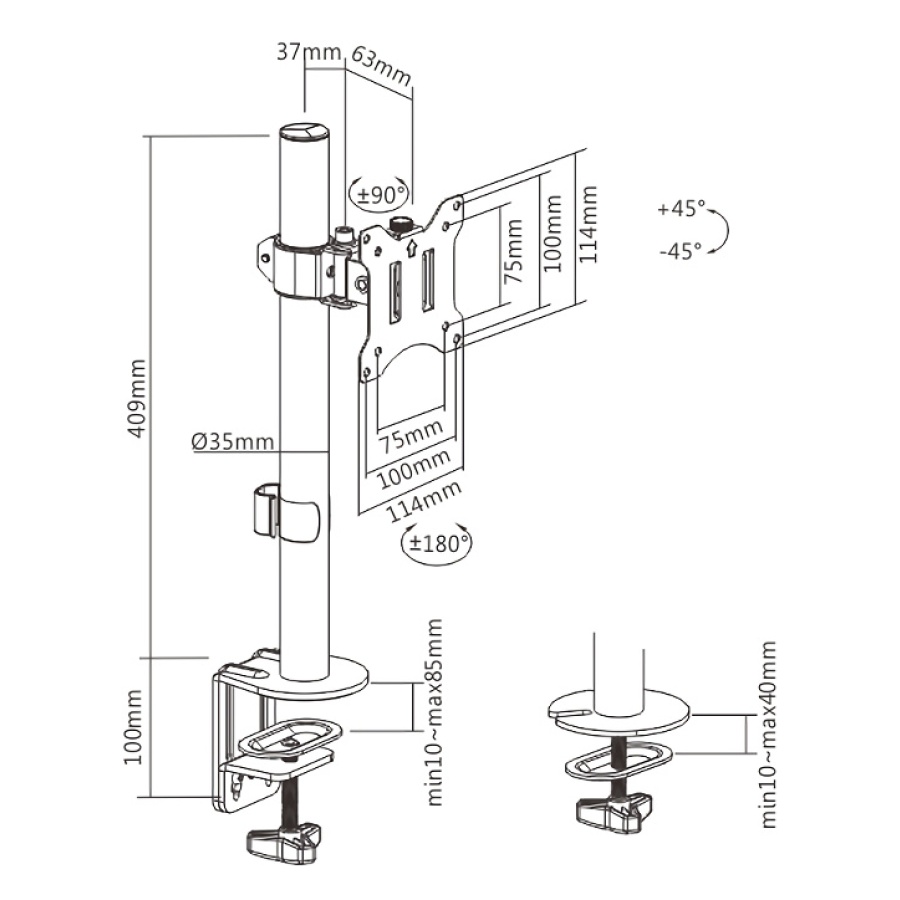 BRATECK βάση γραφείου LDT57-C01 για οθόνη 17"-32", έως 9kg - Image 5