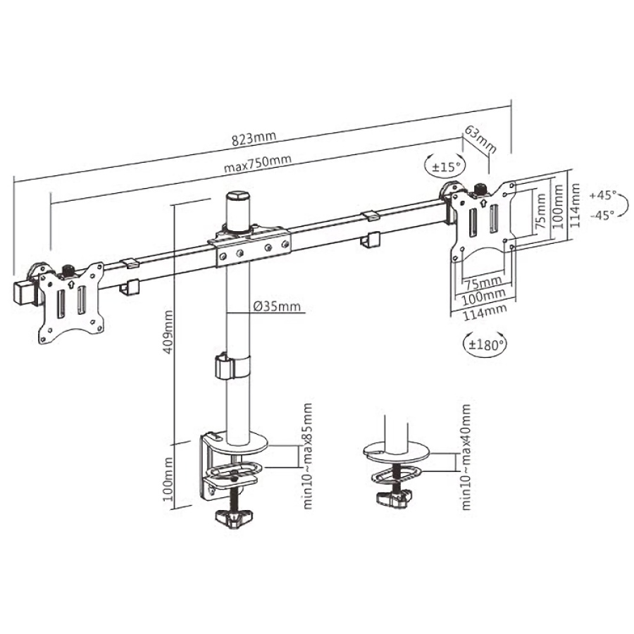 BRATECK βάση γραφείου LDT57-C02 για 2 οθόνες 17"-32", έως 9kg ανά οθόνη - Image 6