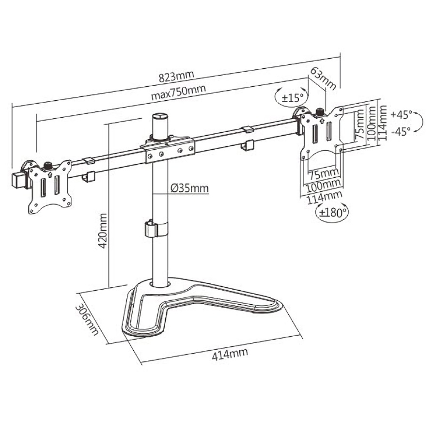 BRATECK βάση γραφείου LDT57-T02 για 2 οθόνες 17"-32", έως 9kg ανά οθόνη - Image 5