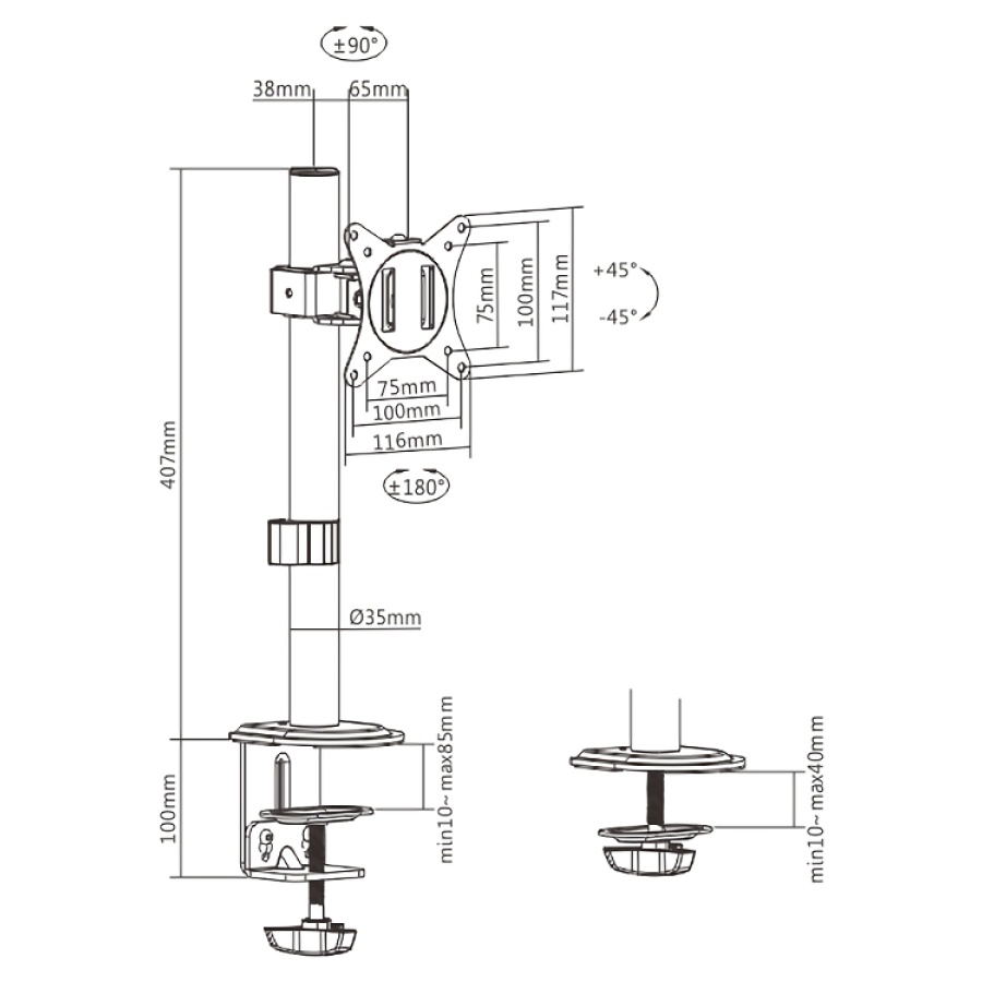 BRATECK βάση γραφείου LDT66-C01 για οθόνη 17"-32", έως 9kg - Image 4