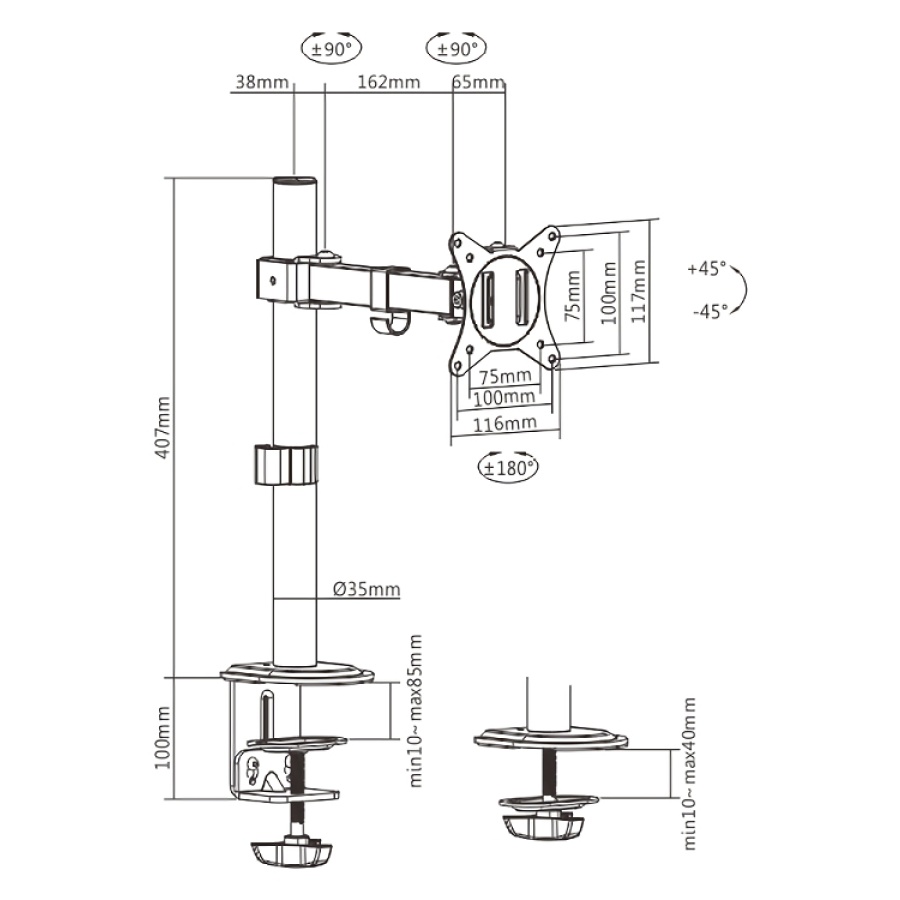 BRATECK βάση γραφείου LDT66-C011 για οθόνη 17"-32", έως 9kg - Image 5