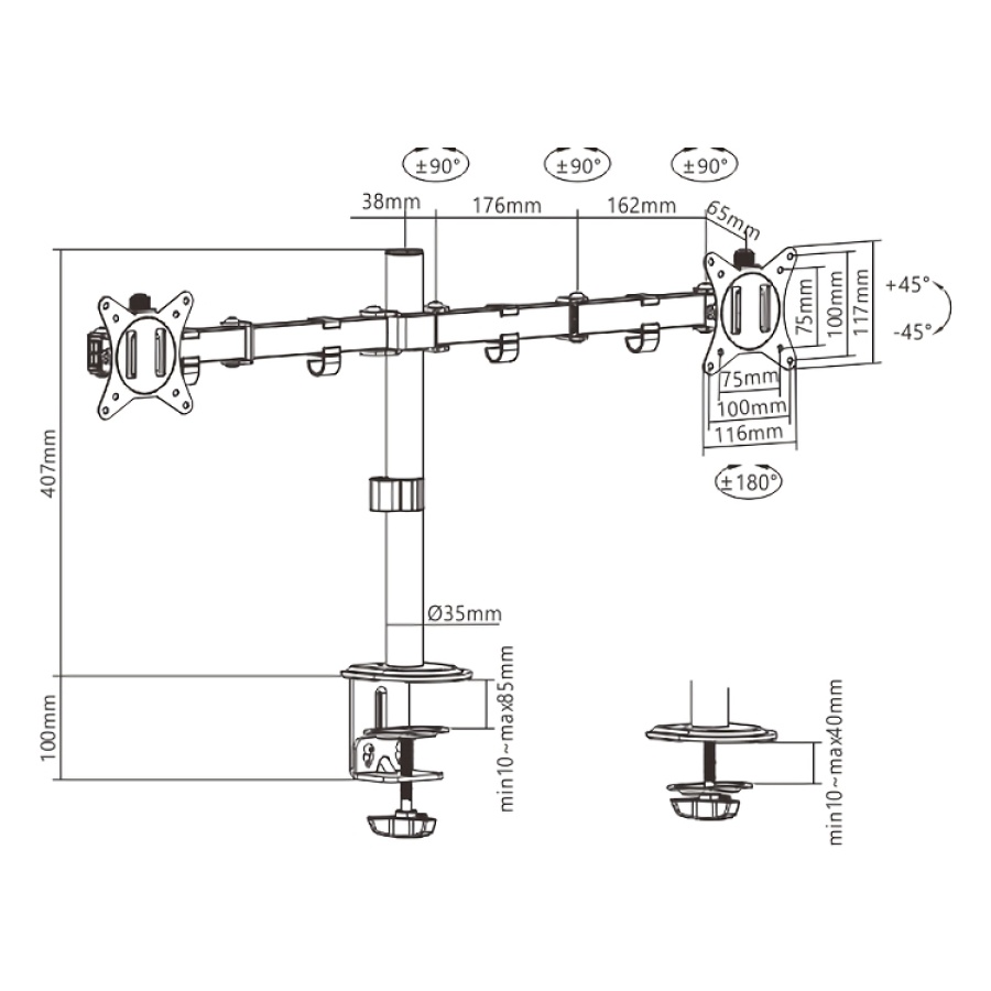 BRATECK βάση γραφείου LDT66-C024 για 2 οθόνες 17"-32", έως 9kg ανά οθόνη - Image 4