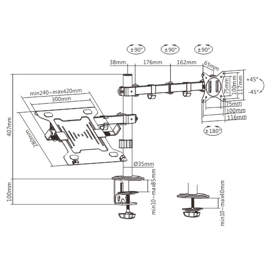 BRATECK βάση γραφείου LDT66-C024ML για οθόνη 17"-32" & laptop, έως 9kg - Image 6