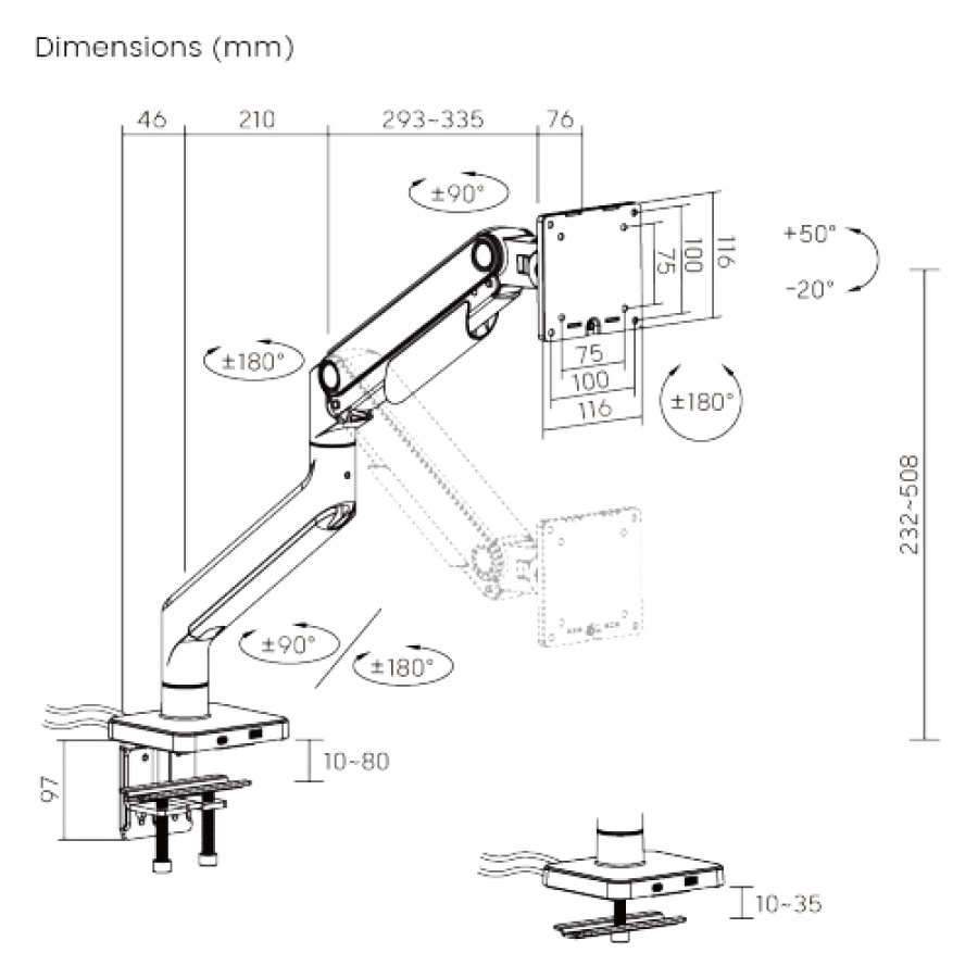 BRATECK βάση γραφείου LDT74-C012UC για οθόνη 17"-49", έως 20kg - Image 10