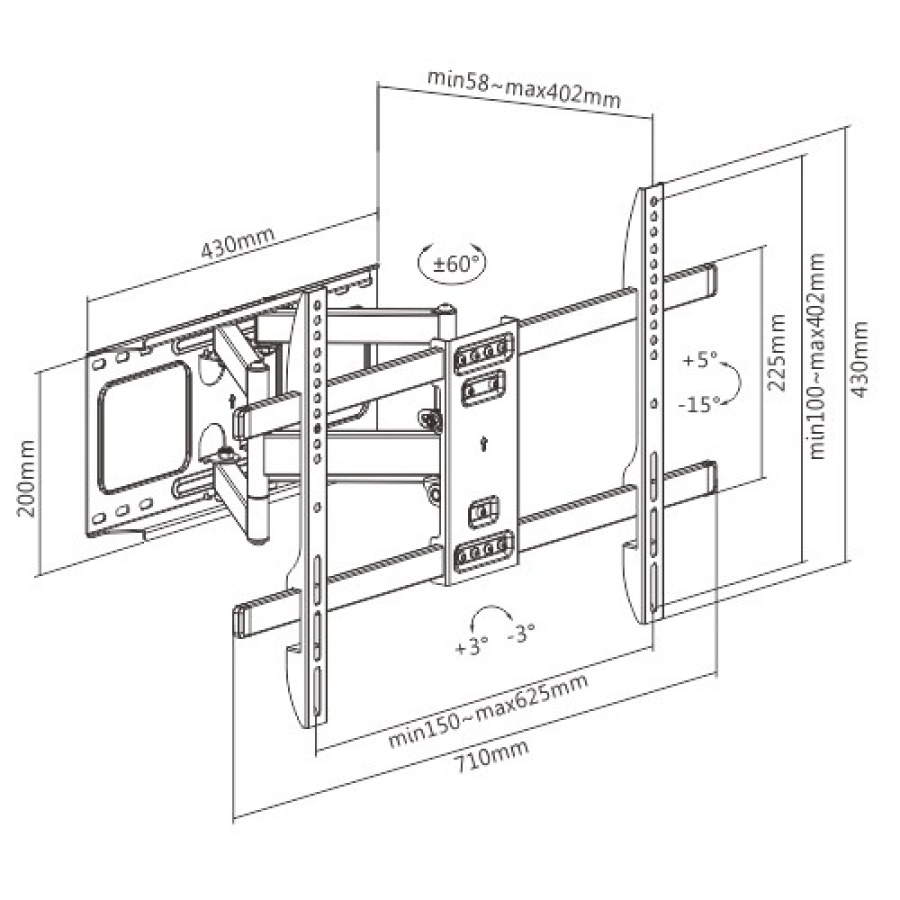 BRATECK επιτοίχια βάση LPA69-466 για τηλεόραση 37-80", full motion, 60kg - Image 6