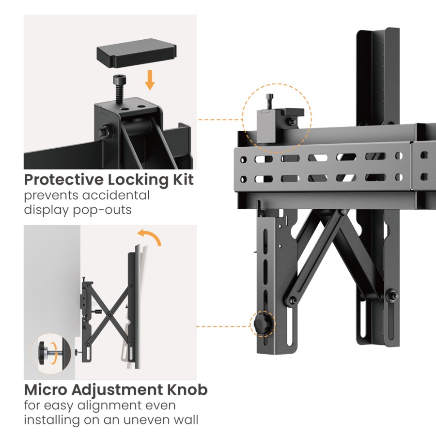 BRATECK επιτοίχια βάση LVW02E-46T για τηλεόραση 37-70", Pop-Out, 70kg - Image 6