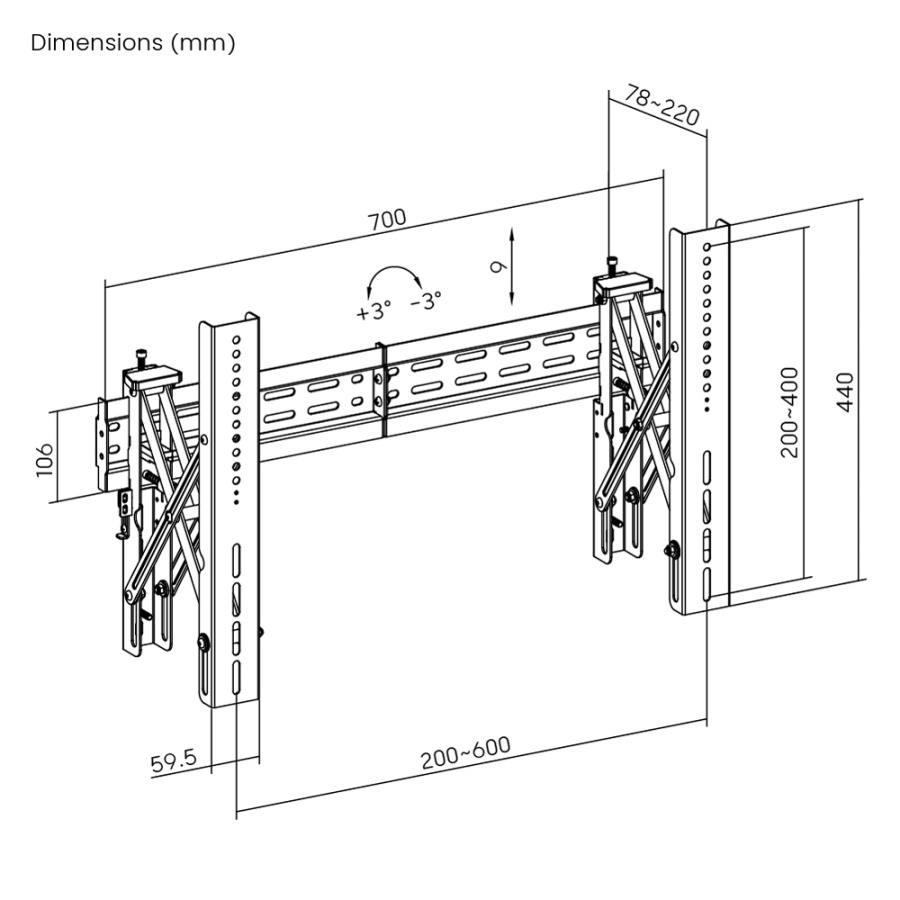 BRATECK επιτοίχια βάση LVW02E-46T για τηλεόραση 37-70", Pop-Out, 70kg - Image 9