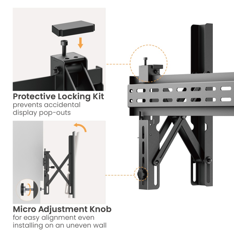 BRATECK επιτοίχια βάση LVW02E-48T για τηλεόραση 37-70", Pop-Out, 70kg - Image 4