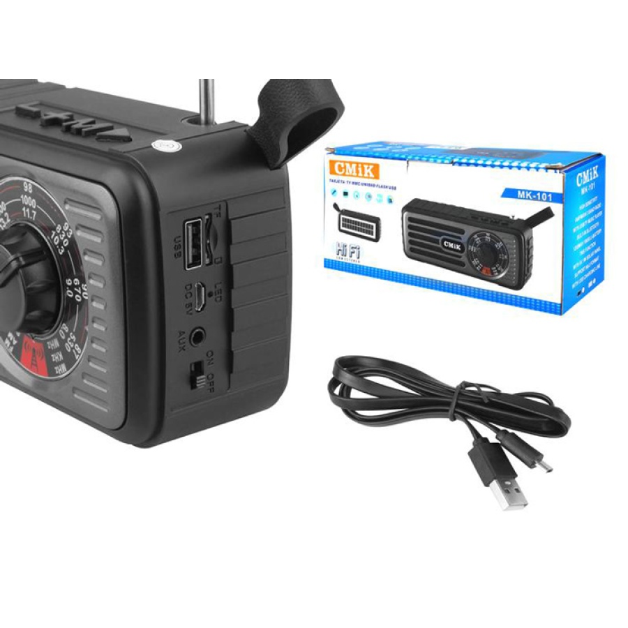 CMIK φορητό ραδιόφωνο & ηχείο MK-101, ηλιακό, BT/USB/TF/AUX, μαύρο - Image 3