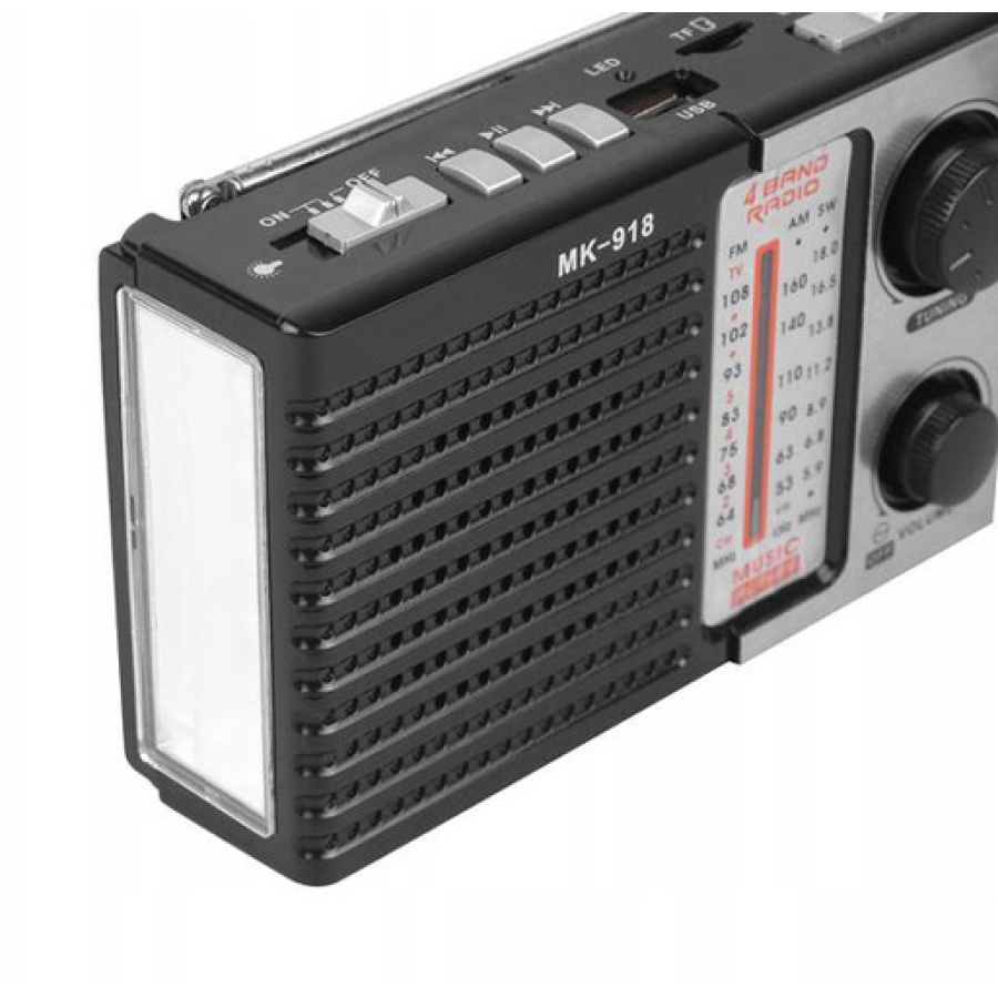 HMIK φορητό ραδιόφωνο & ηχείο MK-918 με φακό, USB/TF/AUX, μαύρο - Image 2