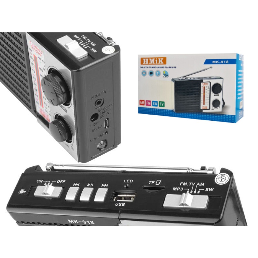 HMIK φορητό ραδιόφωνο & ηχείο MK-918 με φακό, USB/TF/AUX, μαύρο - Image 4