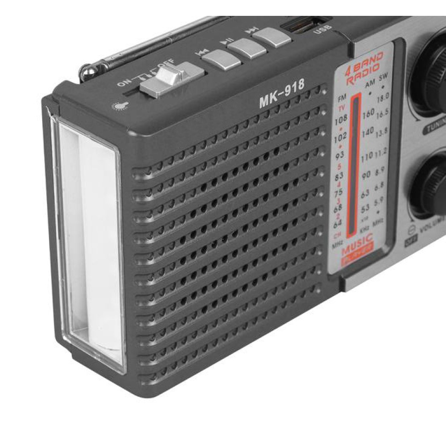 HMIK φορητό ραδιόφωνο & ηχείο MK-918 με φακό, USB/TF/AUX, γκρι - Image 2
