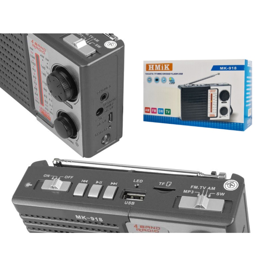 HMIK φορητό ραδιόφωνο & ηχείο MK-918 με φακό, USB/TF/AUX, γκρι - Image 4