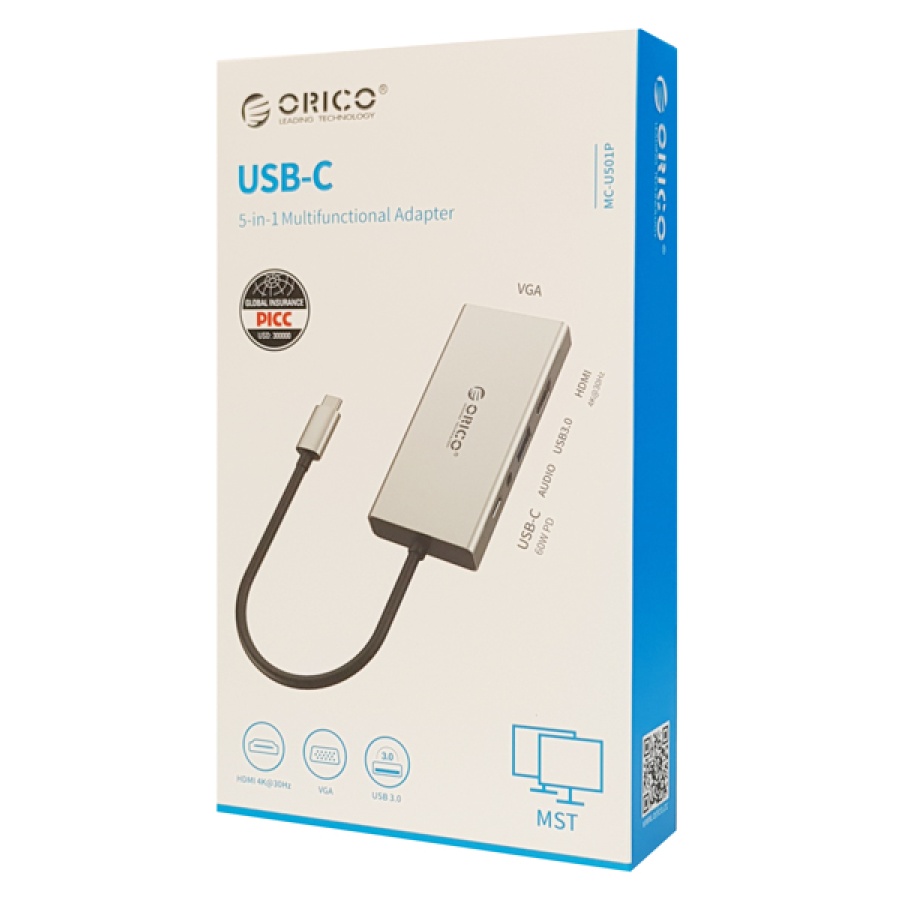 ORICO docking station MC-U501P, 5 θυρών, USB-C σύνδεση, 60W PD, 4K, γκρι - Image 7