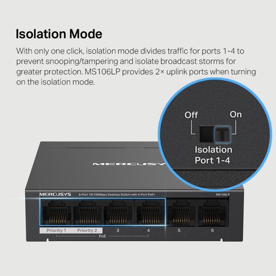 MERCUSYS Desktop Switch MS106LP, 6x 10/100 Mbps, PoE+, Ver. 1.0 - Image 5