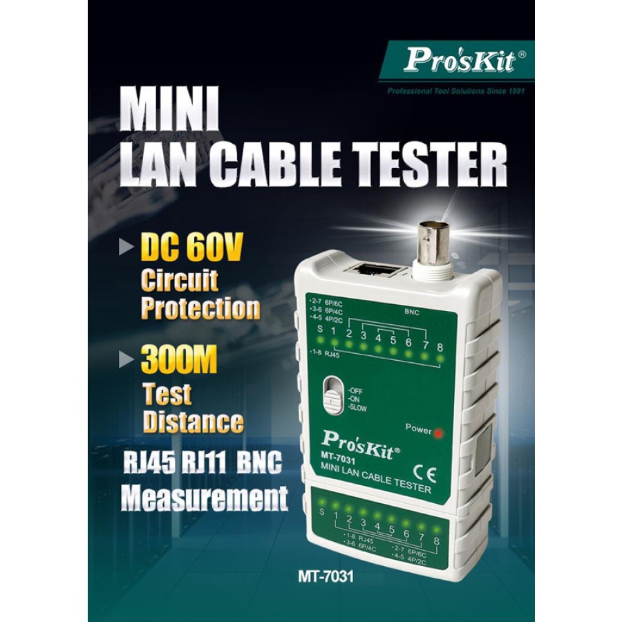 PROSKIT tester καλωδίων δικτύου MT-7031 για RJ45/11/12/22 & BNC - Image 2