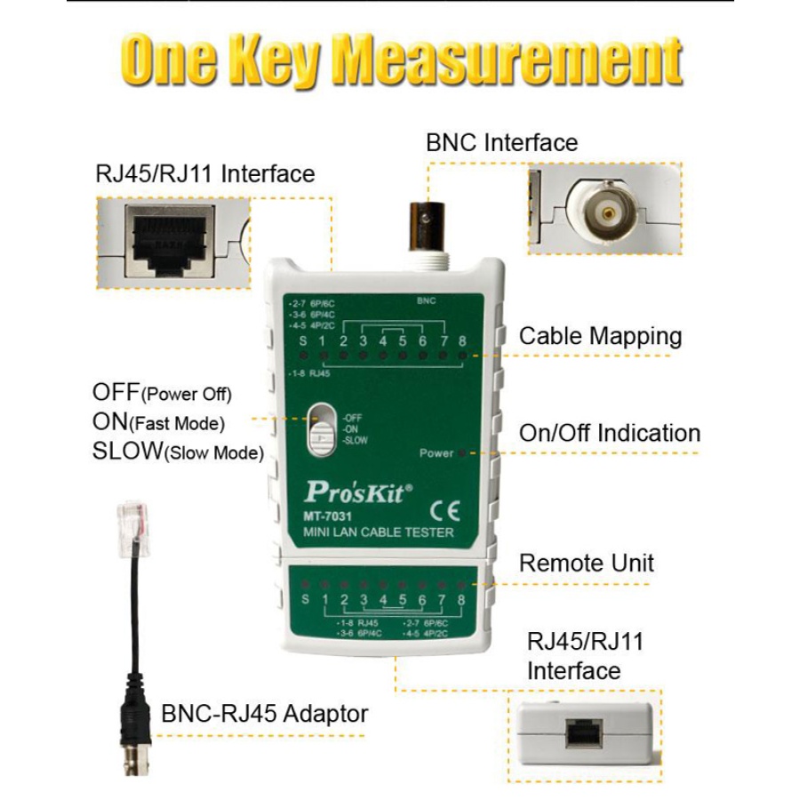 PROSKIT tester καλωδίων δικτύου MT-7031 για RJ45/11/12/22 & BNC - Image 3