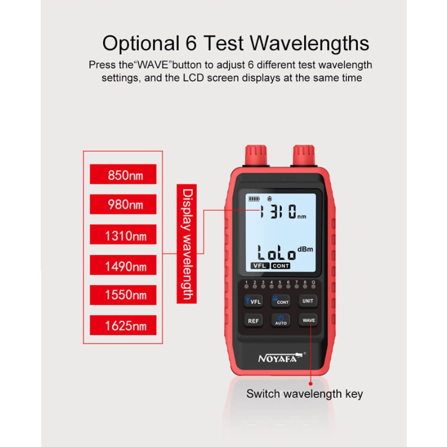 NOYAFA tester καλωδίων οπτικής ίνας NF-908L, 850-1625nm, -60~8dBm - Image 5