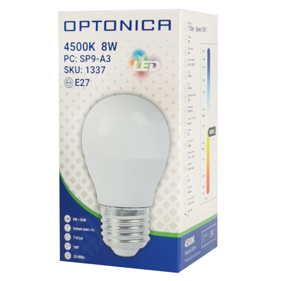 OPTONICA LED λάμπα G45 1337, 8W, 4500K, E27, 710lm - Image 2