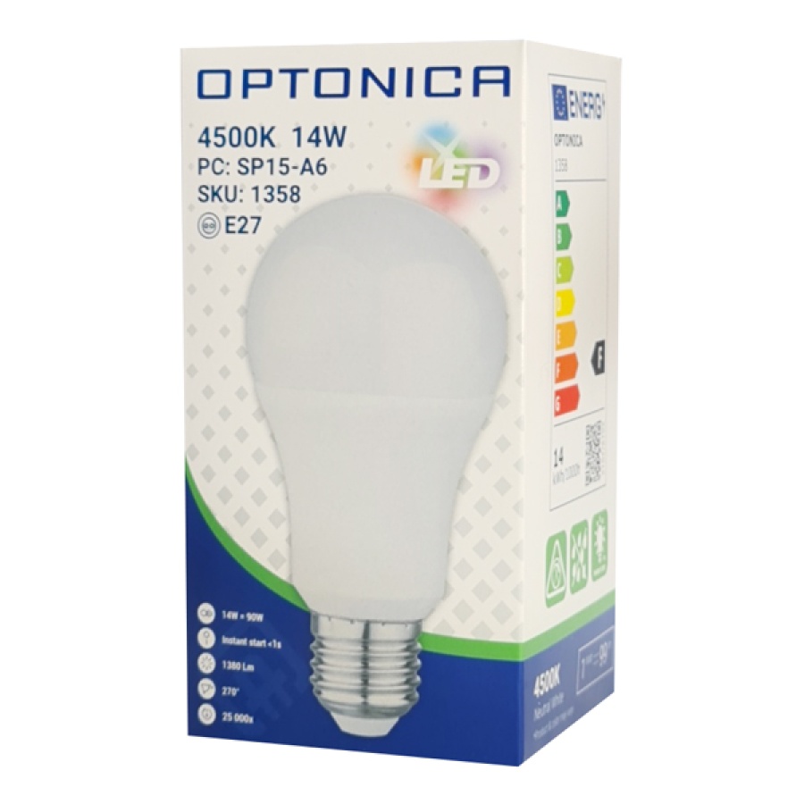 OPTONICA LED λάμπα A60 1358, 14W, 4500K, E27, 1380lm - Image 2