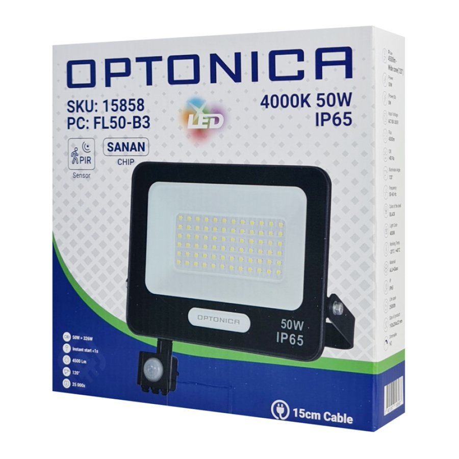 OPTONICA LED προβολέας 15858 με αισθητήρα κίνησης, 50W, 4000K, IP65 - Image 3